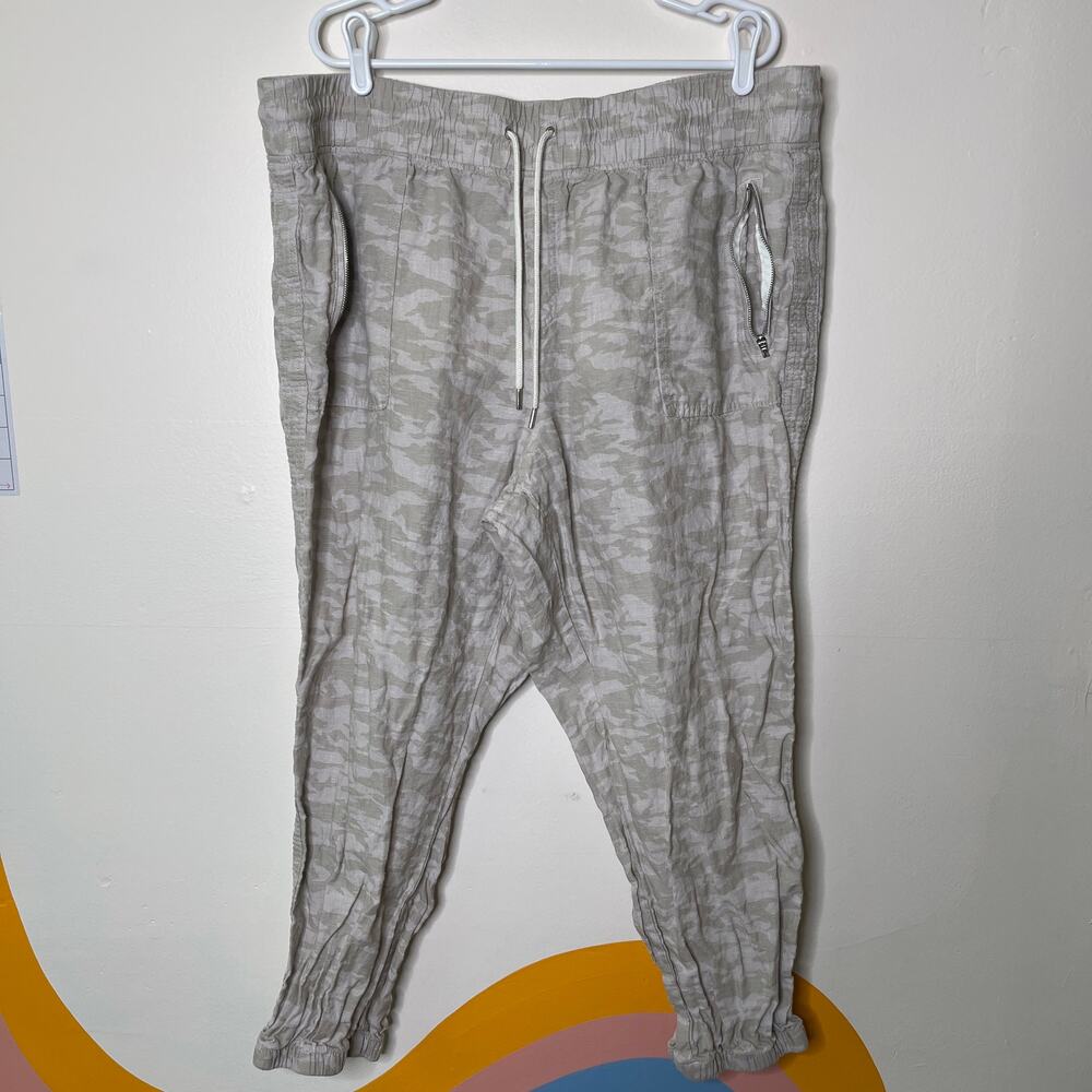 Athleta Cabo Tide Linen Jogger Pants Women's‎ Size 22 Beige Camo Drawstring Tan - Picture 2 of 8